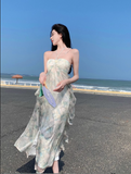 Simple Fashion Women Floaral Design Beach Holiday Halter Dress HZ1024