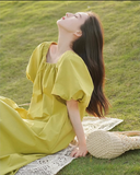 Simple Puffy Short Sleeves Green A-Line Square Neckline Women Dress HZ1024