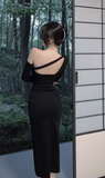 Vintage Elegant Asymmetric Design A-Line Split Long-sleeved Dress HZ1024