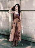 Vintage Irregular Ruffled Hem Fashion Splicing Design A-line Long Spaghetti Strap Dress HZ1024