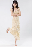 Simple Fashion Floral Design Sweet A-line V-neck Short-sleeved Dress HZ1024