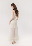 Vintage Fashion Apricot Mesh Design A-line Beach Holiday Spaghetti Strap Dress HZ1024