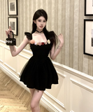 Simple Fashion Black 3D Flowers Design A-line Square Collar Sleeveless Dress HZ1024