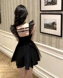 Simple Fashion Black 3D Flowers Design A-line Square Collar Sleeveless Dress HZ1024