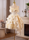 Elegant Pink 3D Flowers Irregular Hem Design Lace Strap Tiered Homecoming Dress HZ1024