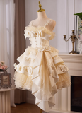 Elegant Pink 3D Flowers Irregular Hem Design Lace Strap Tiered Homecoming Dress HZ1024