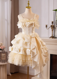 Elegant Pink 3D Flowers Irregular Hem Design Lace Strap Tiered Homecoming Dress HZ1024