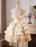 Elegant Pink 3D Flowers Irregular Hem Design Lace Strap Tiered Homecoming Dress HZ1024