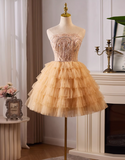 Charming Champagne Sequined Design Sleeveless Strapless Homecoming Dress HZ1024