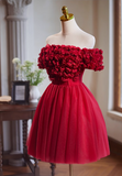 Charming Red 3D Flowers Design Mesh Off-the-shoulder Strapless Homecoming Dress HZ1024