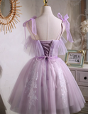 New Fashion Purple Waistline Design Elegant Mesh Spaghetti Strap Homecoming Dress HZ1024