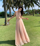 Simple Fashion Handmade Flower Splicing Design A-line V-neck Halter Dress HZ1024