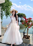 Simple Fashion White Sleeveless See-through Design Elegant A-line Vest Dress HZ1024
