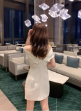 Vintage White Off-the-shoulder Satin Short Party Dress Homecoming Dresses HZ1024