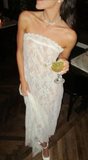 Elegant Lace Prom Dress Sheath Strapless Evening Gown Long Party Dress Formal Dress HZ1024