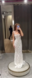 Elegant White Lace Spaghetti Strap Mermaid Trailing Long Wedding Dress HZ1024