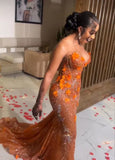 Charming Glittering Sequin Beaded Strapless Mermaid Floor-length Prom Dress Party Dress Evening Dress HZ1024