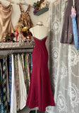 Elegant Burgundy V-neck Spaghetti Strap Lace Mermaid Prom Dress Evening Dress HZ1024