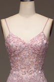 Glitter Blush Mermaid Spaghetti Straps Long Prom Dress with Beading HZ1024