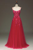 Spaghetti Straps A Line Red Prom Dress with Appliques HZ1024