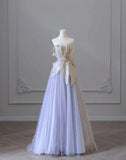 Lilac Purple 3D 3D Flower A-line Strapless Elegant Evening Gowns HZ1024
