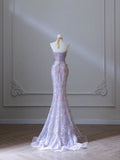 Purple Mermaid Strapless Heart Neck 3D Flower Long Evening Dresses HZ1024