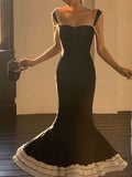 Elegant Black Mermaid Spaghetti Strap Velvet Ankle Length Dresses HZ1024