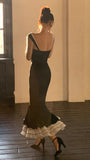 Elegant Black Mermaid Spaghetti Strap Velvet Ankle Length Dresses HZ1024