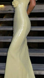 Simple V-neck yellow 3D flower mermaid ankle-length dress HZ1024