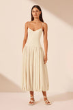 Beige Elegant Spaghetti Strap Midi Bubble Dress HZ1024