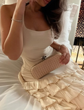 Ivory A-line halterneck tiered cake dress prom dress HZ1024