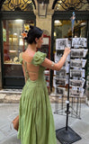 Fresh Green A-Line Short Sleeve Backless Dress HZ1024