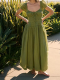Fresh Green A-Line Short Sleeve Backless Dress HZ1024
