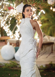 Elegant Mermaid Turtleneck Sleeveless 3D Flower Gown Wedding Dress HZ1024