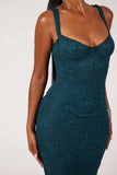 Sexy Green Mermaid Strap Printed Back Slit Ankle-Length Ball Gown Evening Dress HZ1024