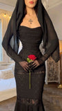 Sexy Black Mermaid Lace Tea Length Ball Gown Evening Dress HZ1024
