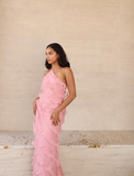 Soft Chiffon Halter Neck Off Shoulder Sleeveless Tiered Ruffle Length Ankle Ball Gown Evening Dress HZ1024