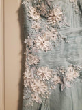 Vintage Green A-line Strap Lace Beaded Tulle Train Ball Gown Evening Dress HZ1024