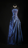 Vintage Navy Off Shoulder Satin Long Ball Gown Evening Dress HZ1024