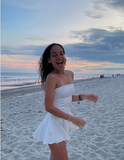 Simple White A-line Off-the-shoulder Sleeveless Strapless Short Homecoming Dress HZ1024