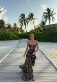 Sexy Flowy Leopard Print Spaghetti Strap Floor Length Party Dress Evening Gown HZ1024