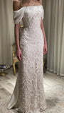 Exquisite Mermaid Off-the-shoulder Applique Beaded Backless Wedding Dress HZ1024