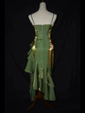Cute Green Straps High Low Satin Chic Party Dress, Green Prom Dress Evening Dress HZ1024