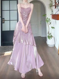 Pink Satin Mermaid Straps Long Formal Dress, Pink Floor Length Prom Dress HZ1024