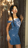 Chic Blue Off Shoulder Pleated Mini Party Dress Homecoming Dress HZ1024