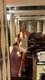 Sexy Low Neck Halter Bodycon White Mini Ball Gown Evening Dress HZ1024
