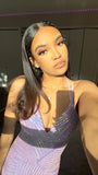 Sparkling Purple Straps V Neck Sequin Floor Length Prom Dress Bridesmaid Dress HZ1024