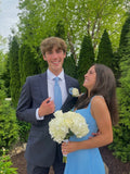 Elegant Blue Strapless Sleeveless Layered Pleated A-Line Ball Gown Bridesmaid Dress HZ1024