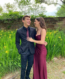 Elegant Burgundy Spaghetti Strap Sleeveless Backless Mermaid Prom Dress Bridesmaid Dress HZ1024