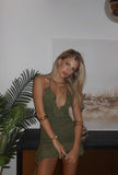 Spaghetti Strap Green Halter Neck Low Cut Ruffled Mini Prom Dress Party Dress HZ1024
